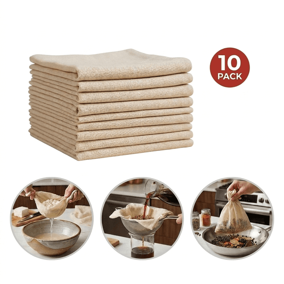 ROSEXIXI 10-piece set of reusable cheese cloth, unbleached steamer cloth, cooking filter cloth, 20x20 inches, for straining yoghurt, making cheese, nut milk and cooking