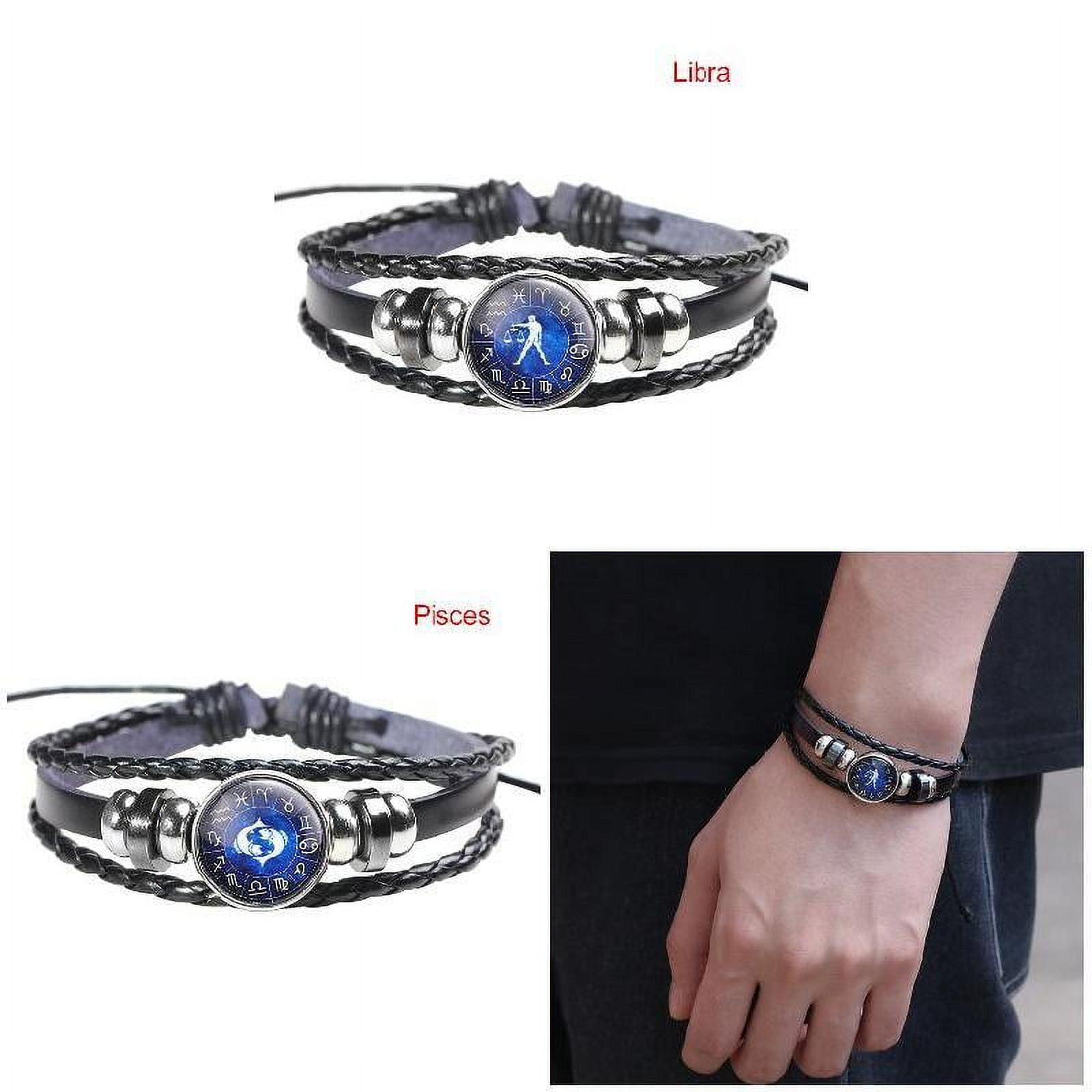 Zodiac Sign Black Braided Leather Bracelet Glass Dome Jewelry Punk Men  Bracelets | eBay