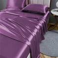 thumbnail image 6 of ANMINY 3-Piece Satin Silk Twin Bed Sheet Set - Lavender Stripe, Deep Pocket Flat & Fitted Sheets, 6 of 7