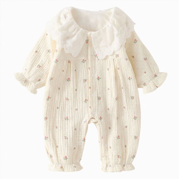 CAUYDY Newborn Girl Going Home Outfit Baby Sleepers 3 6 9 Months 1T 2T Preemie Clothing Long Sleeved Romper Infant Girls Pajamas Fall Winter Bodysuit Sizes 10-16 Months,Beige