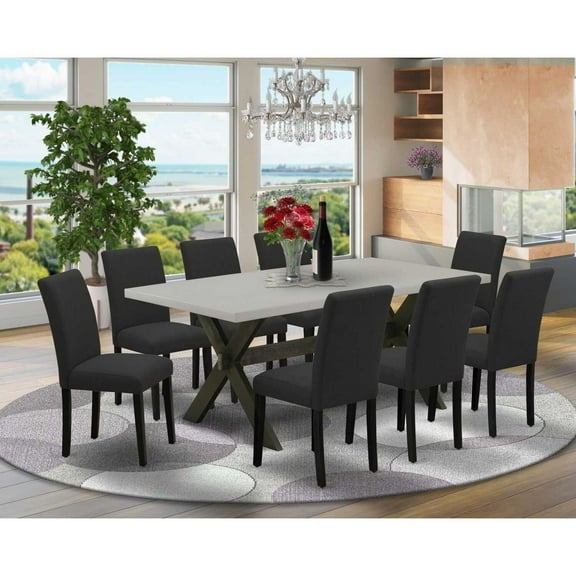 East West Furniture 9-Piece kitchen dining table set Includes 8 Parson dining chairs with Upholstered Seat and High Back and a Rectangular Dinner Table - Black Finish