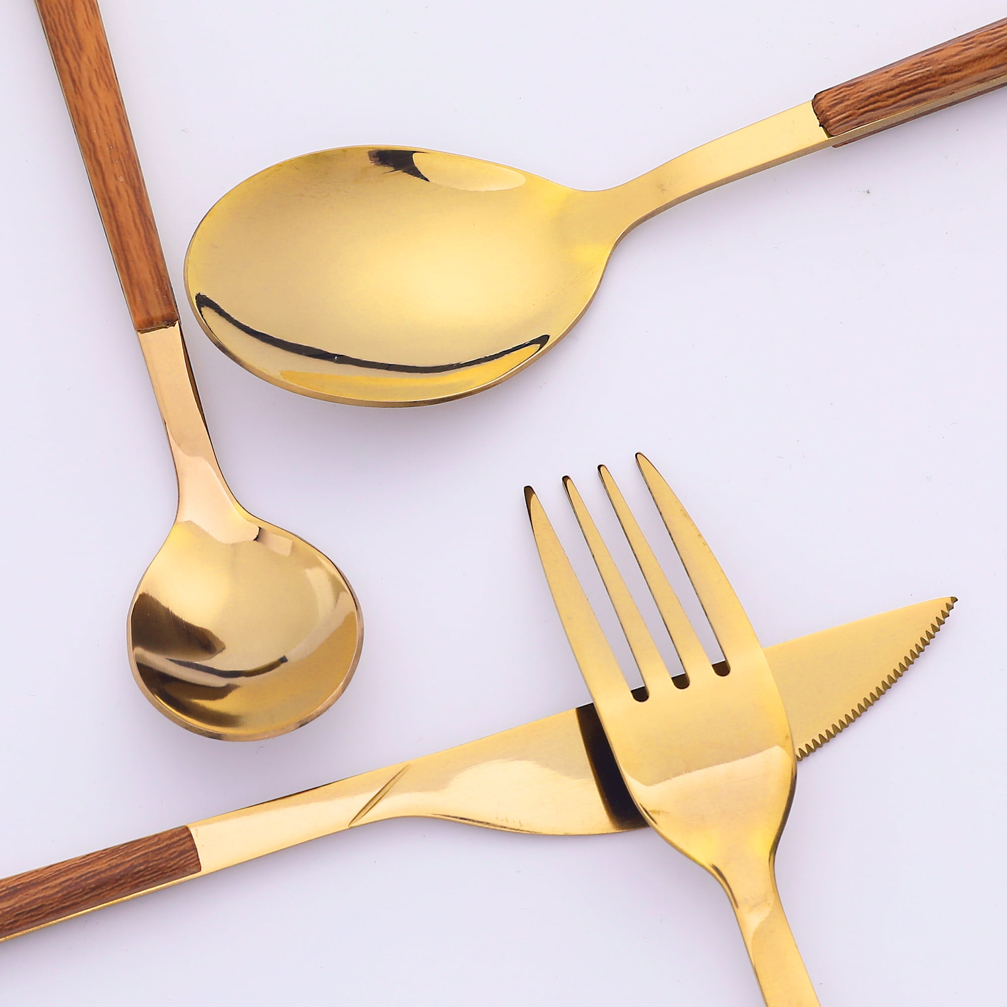 Unique Bargains Silverware Set Durable Stainless Steel Flatware Gold 16 Pcs