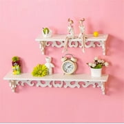 Estink Floating Wall Shelves,White Wood Carved Decorative Wall Mounted Floating Storage Display Wall Shelves Bookshelf,Small