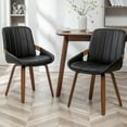thumbnail image 5 of FOWEOAIU Modern Dining Chairs,Leather Upholstered Walnut Wood Kitchen Dining , Black (Set of 2) ﻿, 5 of 14