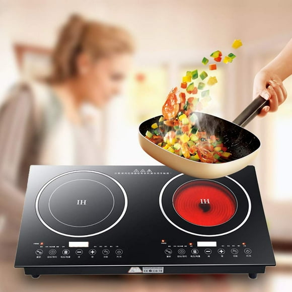 Electric Induction Cooker - Portable 2200W 8 Levels Electric Dual Induction Cooker Cooktop Countertop Double Burner Suitable for Cast Iron, Stainless Steel Cookware and Kitchen or Resturant