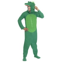 Adult Crocodile Costume, Alligator Green Reptile Jumpsuit PJs, Small