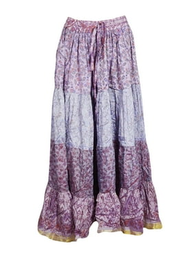 Mogul Women Purple Maxi Skirt Vintage Printed Full Flared Gypsy Chic Summer Fashion Recycled Sari Beach LONG Skirts S/M