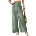 thumbnail image 2 of Women Linen Palazzo Pants Summer Boho Wide Leg High Waist Casual Lounge Pant Travel Vacation Outfits Bean Green M, 2 of 10