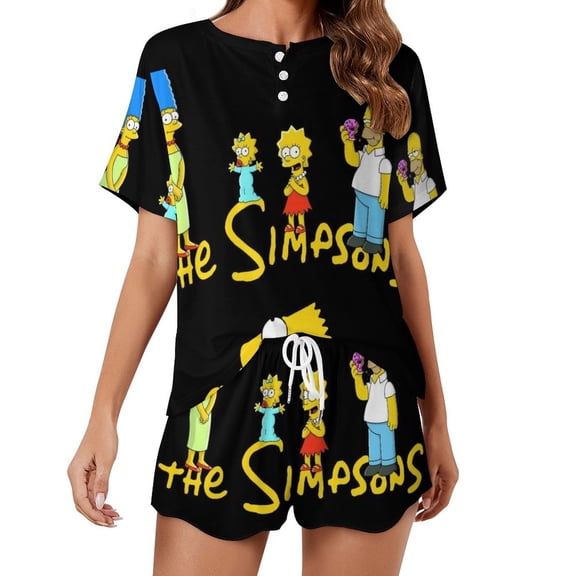 Women's Simpson Pajamas Set 2 Piece Short Sleeve Shirt and Shorts Loungewear Sleepwear