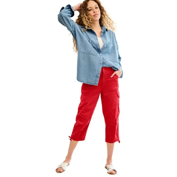 Ellos Women's Plus Size Stretch Cargo Capris Front and Side Pockets Casual Cropped Pants