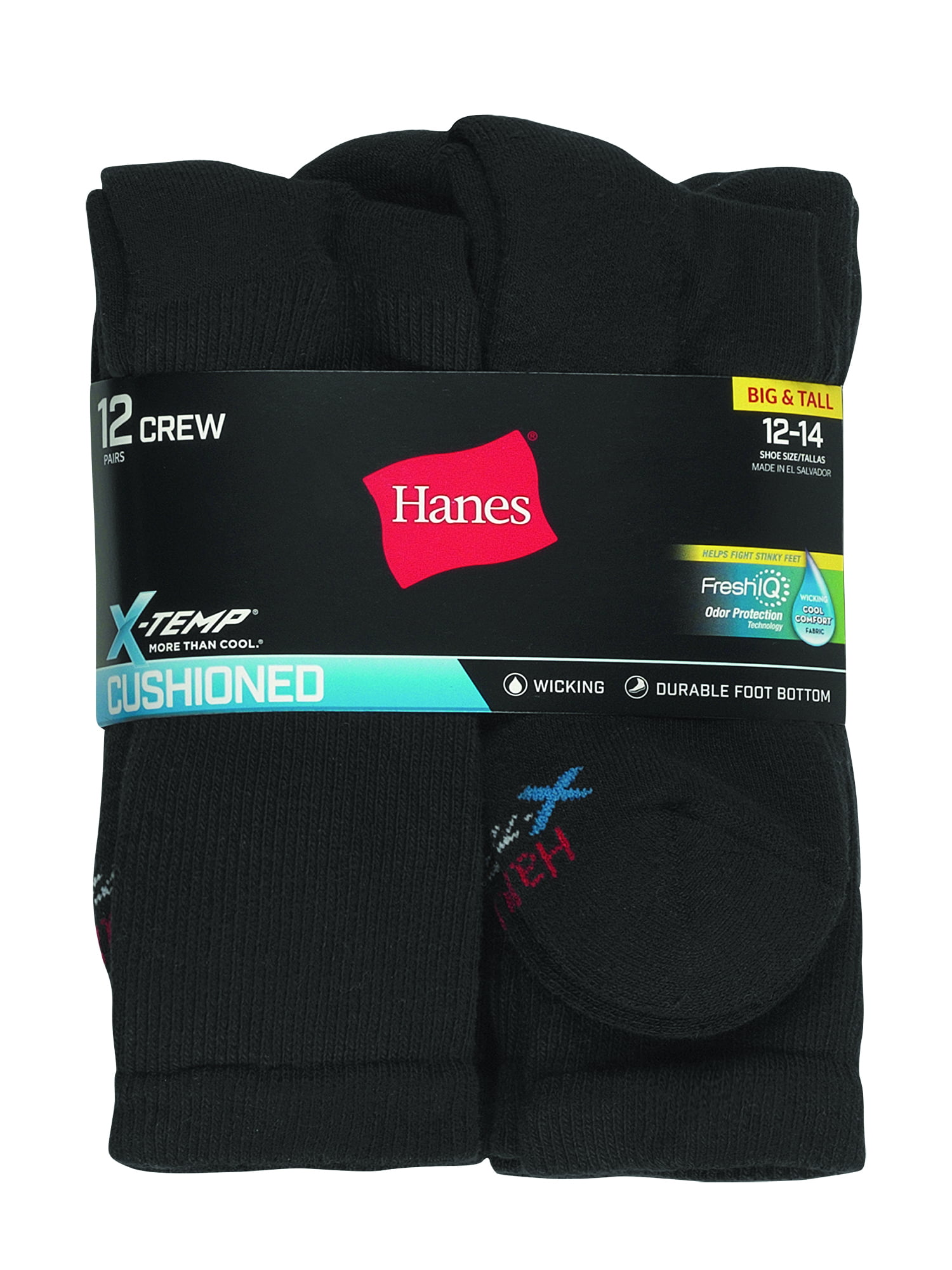 Hanes Men's X-Temp Active Cool Lightweight Crew Socks, 12-Pack