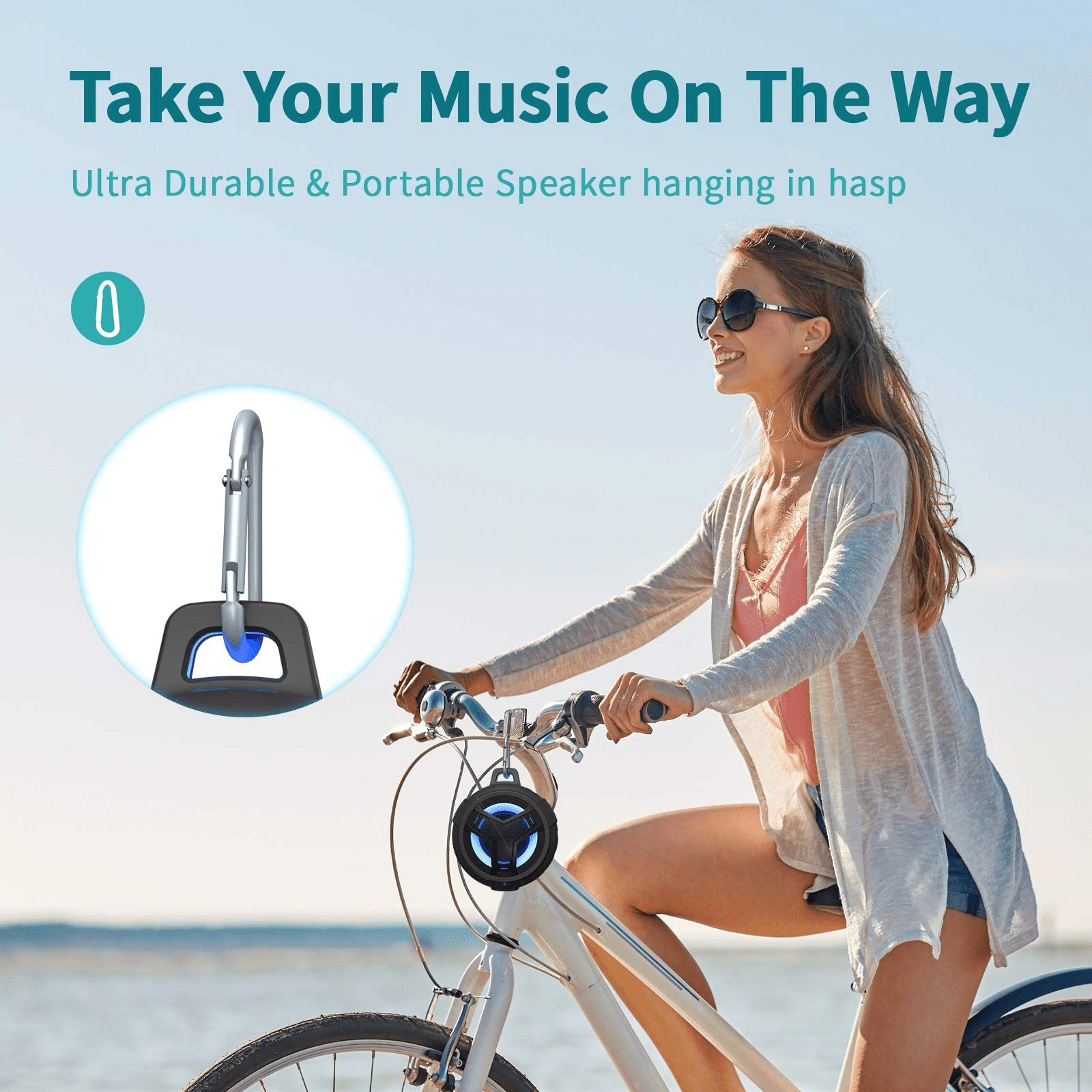 EBODA Bluetooth Shower Speaker, IPX7 Waterproof Portable Bluetooth Speakers, Wireless Speaker with LED Light, Floating, 2000mAh, True Wireless Stereo for Kayak, Beach, Gifts for unisex -Black