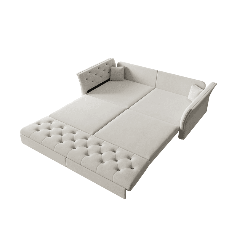 Queen Size Pull Out Sofa Bed, 74.4" 3-in-1 Convertible Chesterfield Sleeper Couch, Oversized Velvet Flower Button Tufted Loveseat Sofa for Living Room Apartment