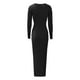 thumbnail image 5 of Vestido midi ajustado de manga larga y cuello en V de punto acanalado para mujer: vestido informal de punto para otoño/invierno, 5 of 5