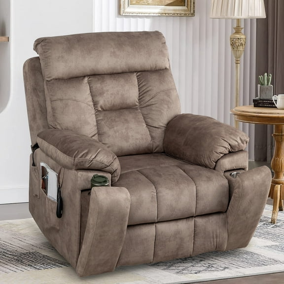 SYNGAR Large Power Lift Recliner with Massage and Heat, Oversized Wide with Hidden Cup Holders and Side Pockets, Ergonomic Lounge Chair for Home Theater Living Room, Remote Control, Beige Brown