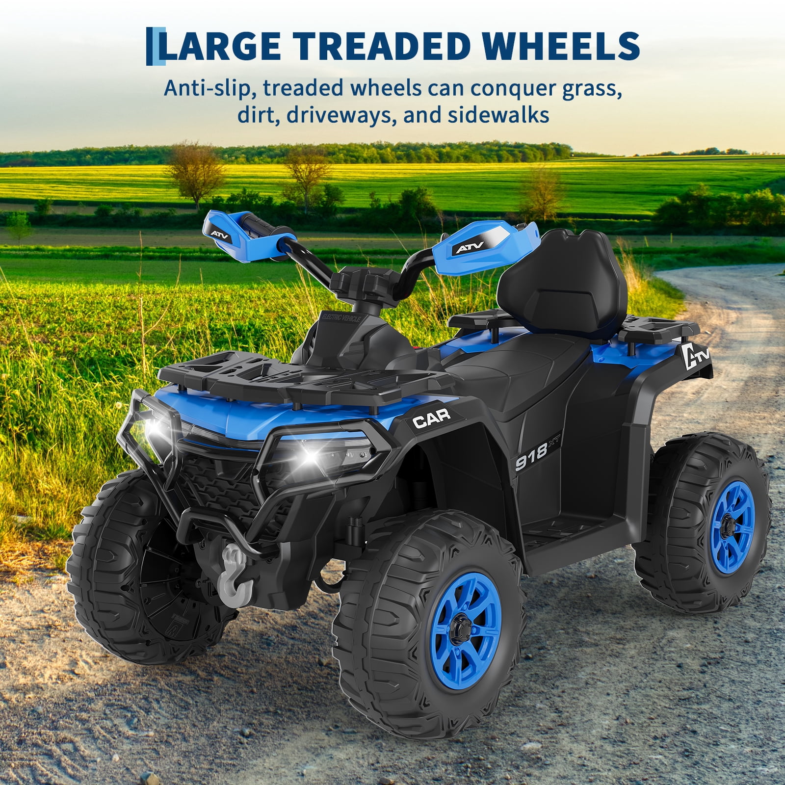 Garvee 12V Kids Ride On ATV,3 Variable Speeds,with Parent Remote Control,LED Headlights,Music,Blue