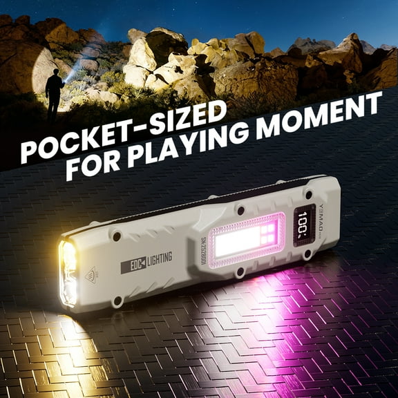 Flat Flashlights Rechargeable,Small Tactical Flashlight with Clip,Stainless Steel EDC Led Light with Digital Display,Pocket Flashlight Dual-Switches Control 13 Modes  for Home Emergency,Outdoor