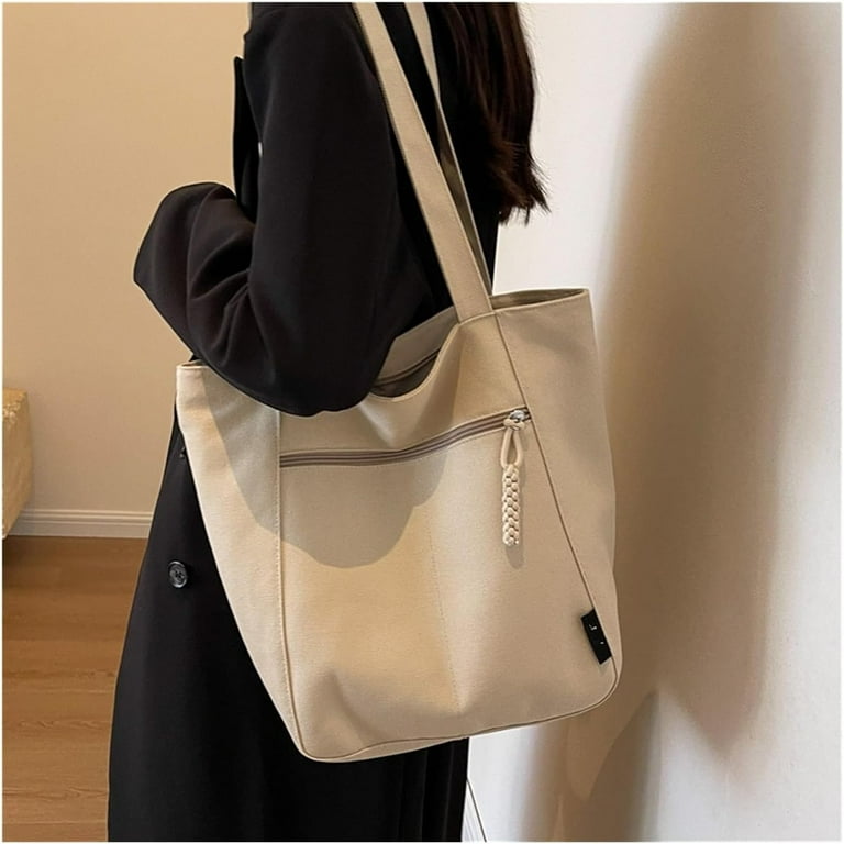 OwnShow Casual Minimalist Shoulder Bag Large Capacity Niche Solid Handbag Preppy Commuting Versatile Canvas Bag