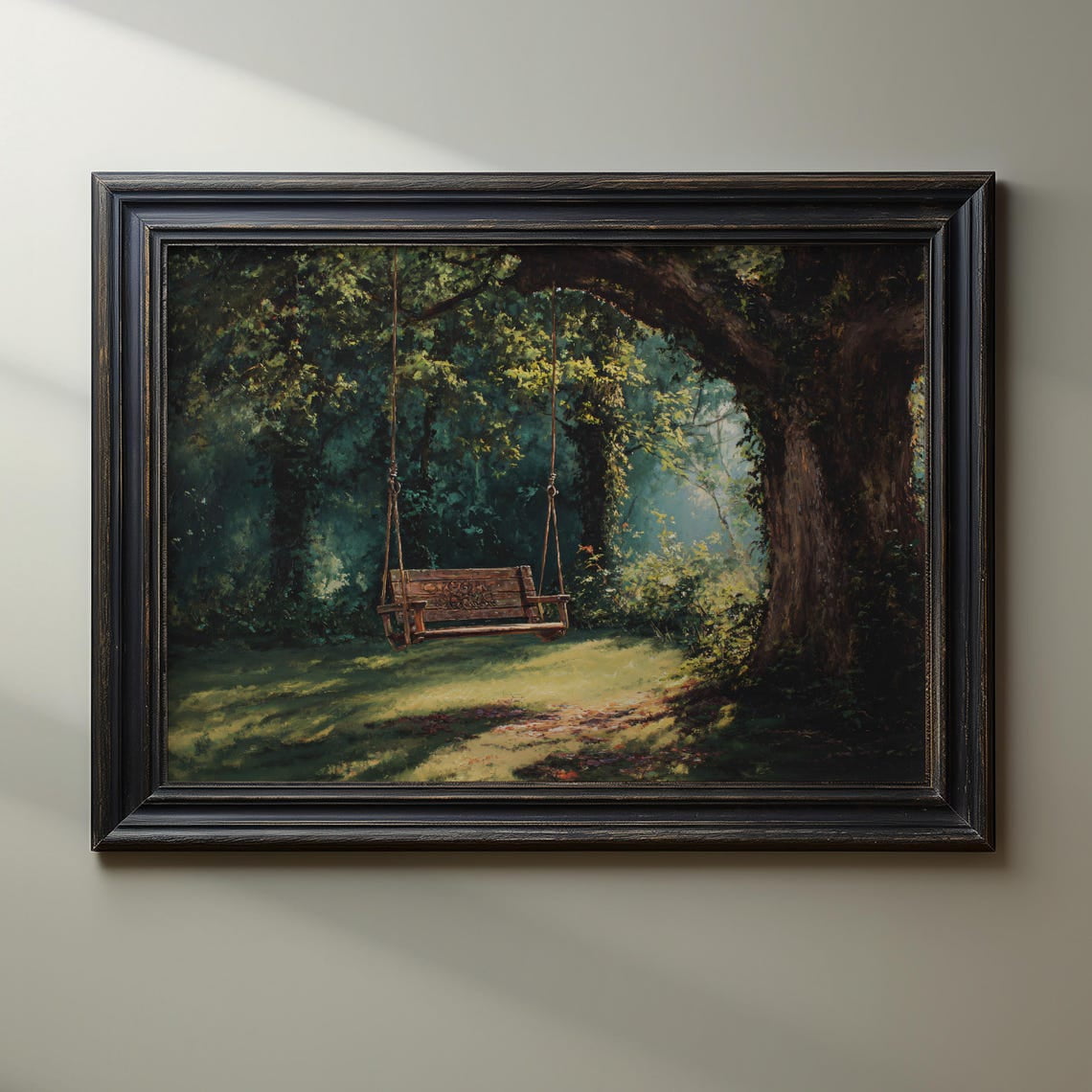 Enchanted Forest Swing Wall Art Print Sunlit Woodland Tree And Whimsical Garden Scene