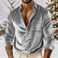 thumbnail image 3 of Wutalume Men's Luxury Velvet Button-Down Shirt, Loose Fit Casual Dress Shirt for Party, Holiday and Daily Wear, Soft Plush Fabric for Comfort,Gray 2XL, 3 of 9