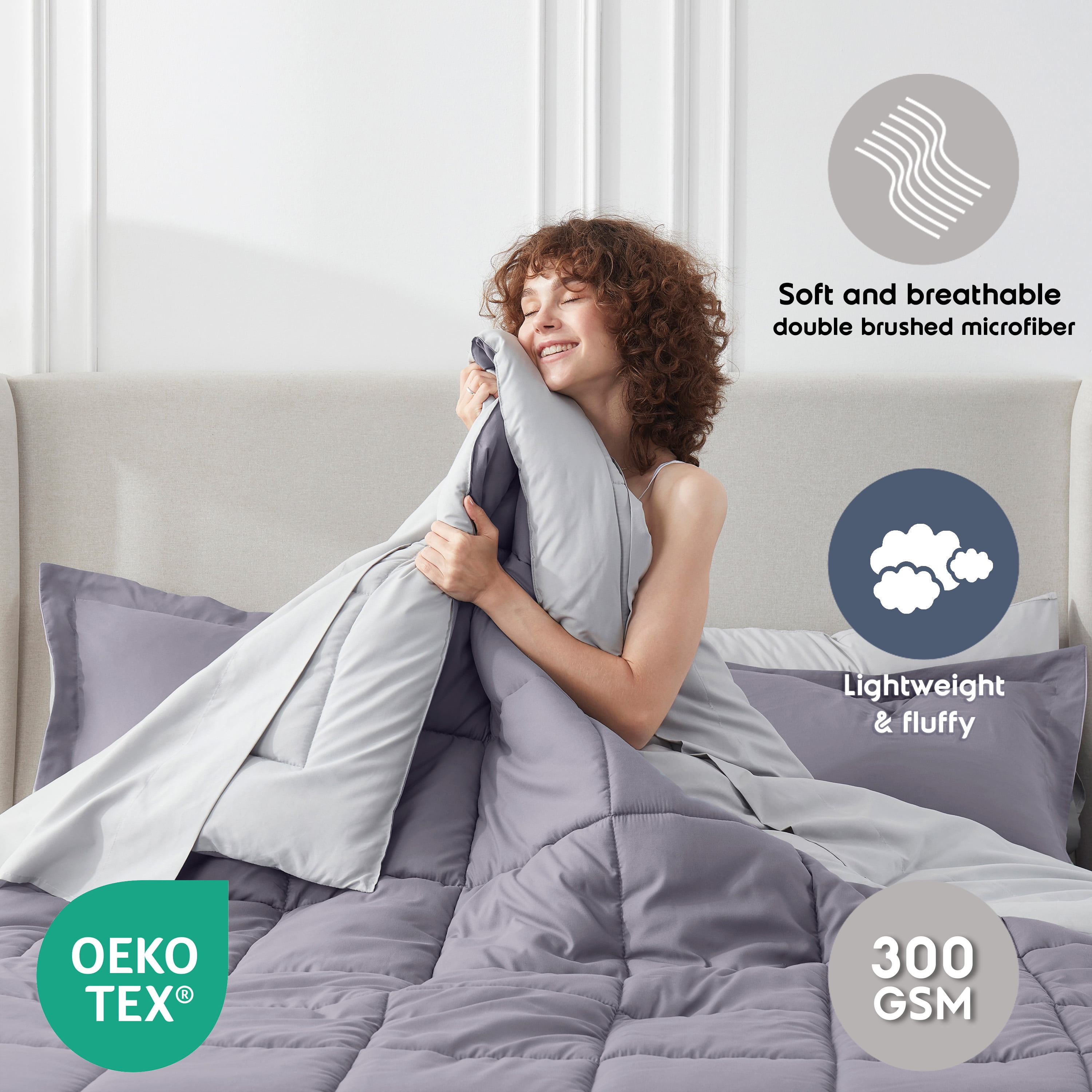 LammaLoe Twin Comforter Set, With Sheets, Reversible Bed In A Bag 5 Piece, Bedding Set, Grayish Purple