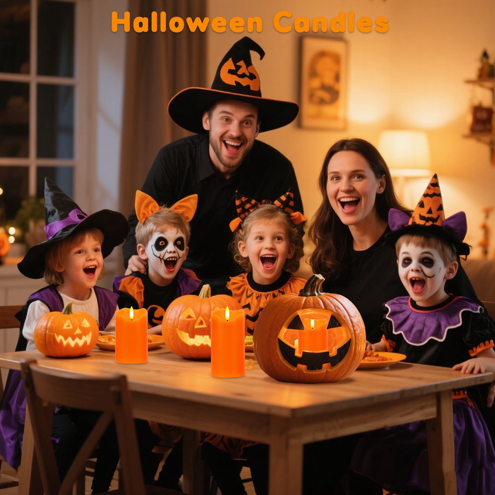 Flameless Candles Lights, Set of 3 Orange Flickering LED Candles with Remote & Timer, Dimmable LED Pillar Candles Battery Operated, Electric Candles for Fall Halloween Thanksgiving Decor