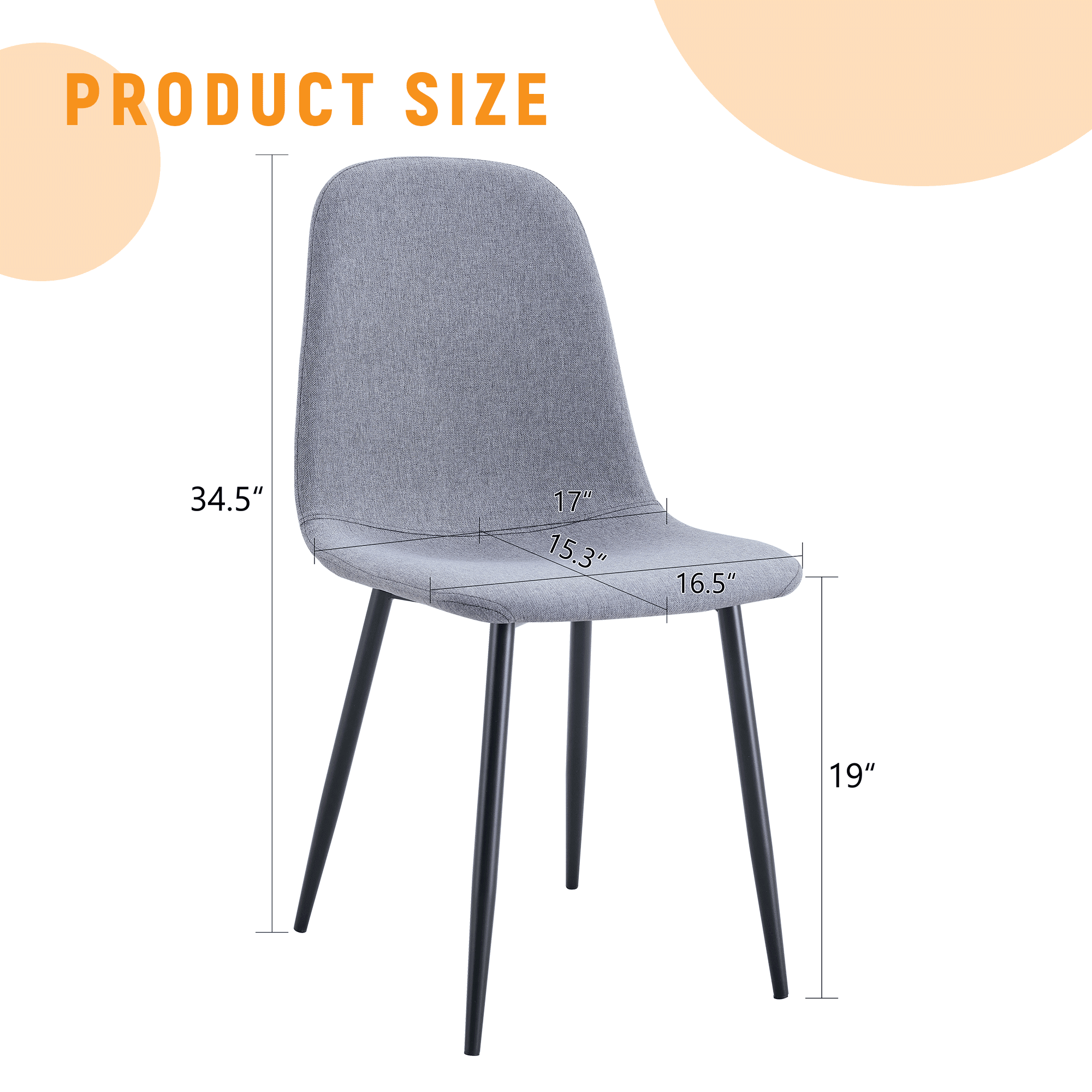 TesNus Dining Chairs Set of 4 Linen Cotton Upholstered Black Metal Legs for Dining Room Living Room