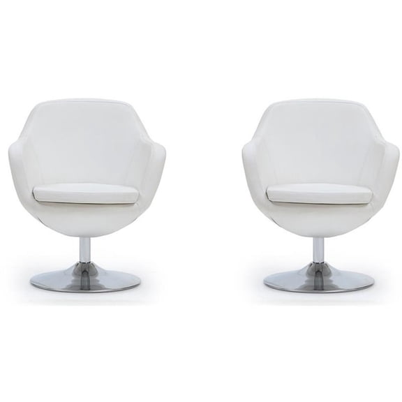Manhattan Comfort Caisson Faux Leather Swivel Accent Chair in White (Set of 2)