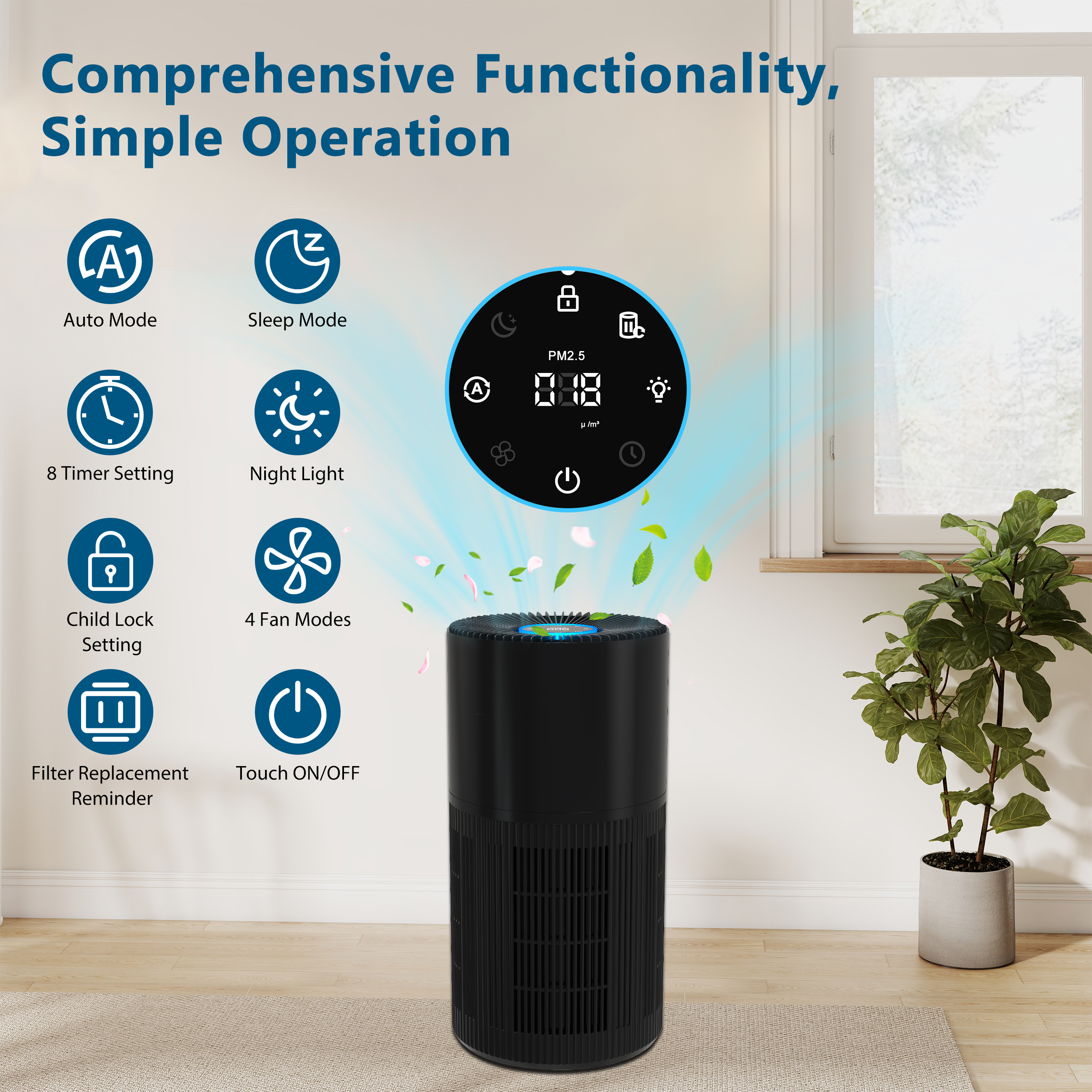 Cobectal ZQA6000A HEPA Air Purifier for Home with Dust & Hair Filter, Pet-Friendly, White