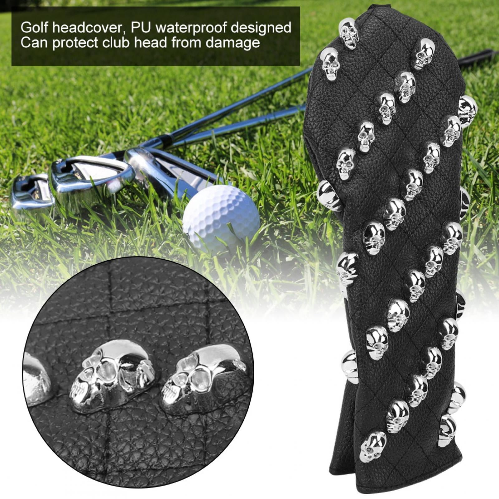 Nieyigj Premium PU Leather Skull Golf Club Head Cover for Hybrids, Water-Resistant Padded Protection, Small Black (11.6 in / 29.5 cm) Headcover Accessory