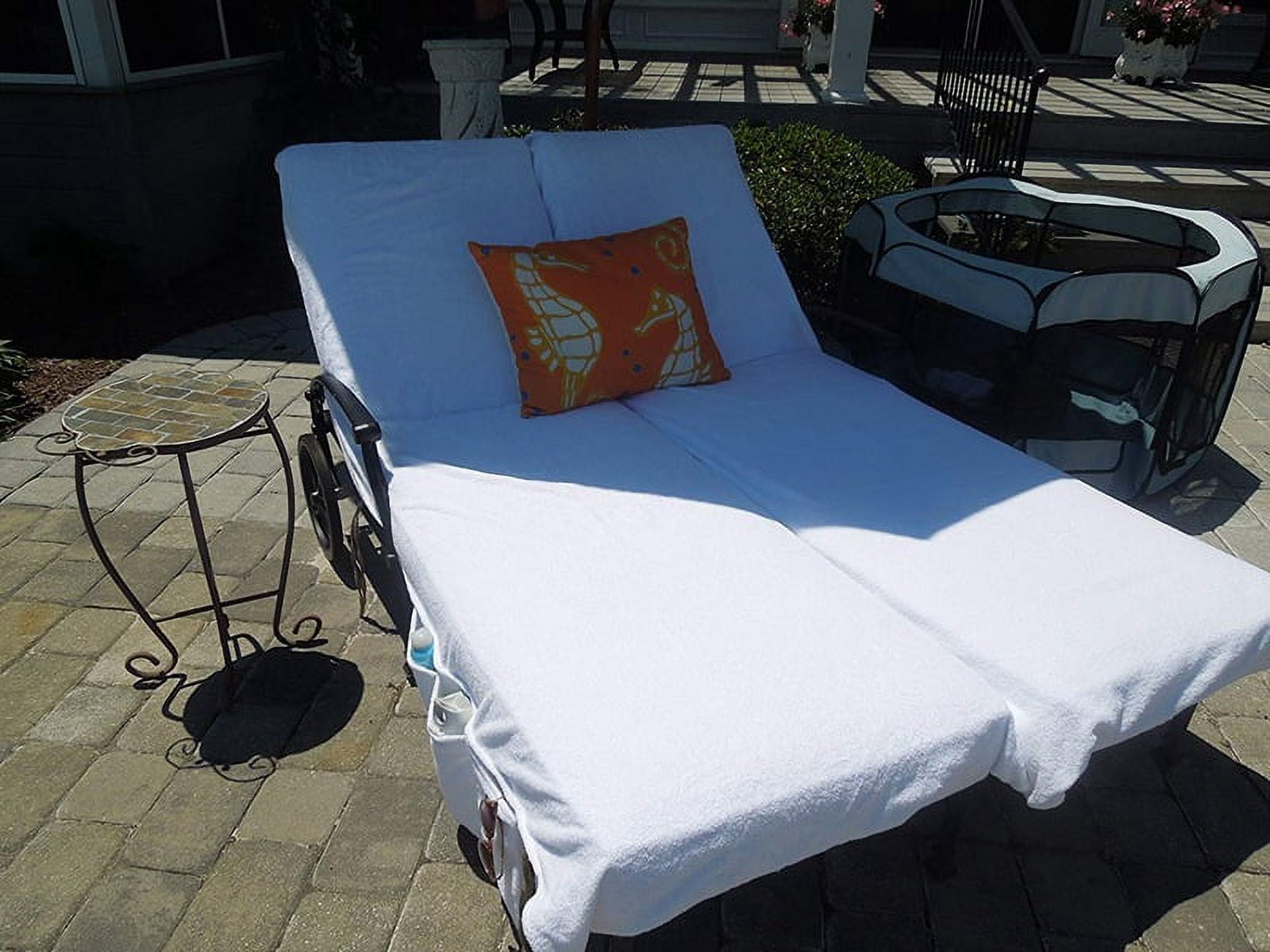 Muka Cotton Beach Pool Lounge Chair Cover Terry Bath Towel with Side Pockets, 29" x 85"-Pink