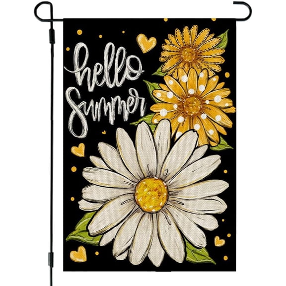 Summer Garden Flag Sunflower Daisy Double Sided 12x18 Inches Small Burlap Seasonal Welcome Yard Decoration for Outside Porch CF1816-12