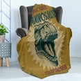 thumbnail image 4 of Retro Poster Soft Flannel Fleece Throw Blanket, Grunge Style Vintage Tyrannosaur Dinosaur Jurassic Fossil Pattern Print, Cozy Plush for Indoor and Outdoor Use, 50" x 60", Pale Coffee, by Ambesonne, 4 of 5