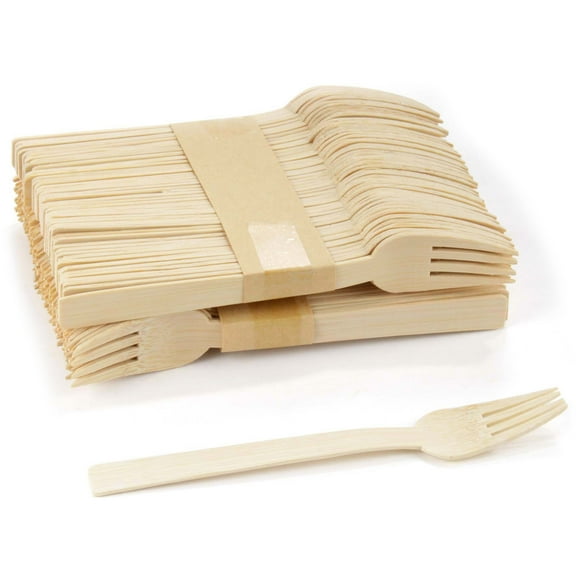 BambooMN Bulk Pack Natural Dinner Party Catering Bamboo Veneer Utensil - Fork - 100 Pieces