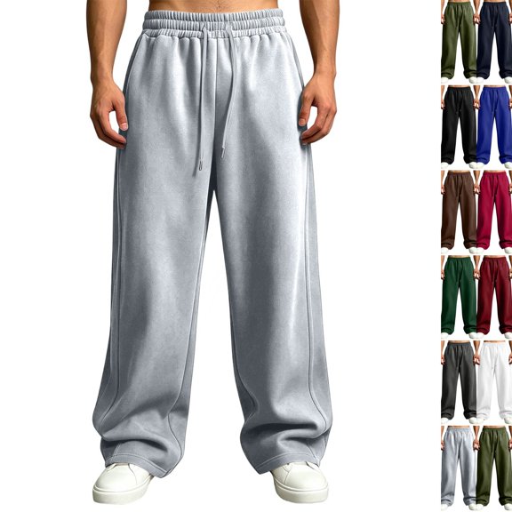 Men's Baggy Sweatpants Fleece Wide Leg Lounge Pants Waist Loose Fit Cotton Jogging Sweat Pants with Pockets Light Gray 2XL