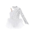 thumbnail image 4 of YEAHDOR Kids Girls Asymmetrical Shoulder Ballet Leotard Sparkly Sequins Long Sleeve Tulle Ballet Tutus Dance Competition Leotard Silver 12, 4 of 5