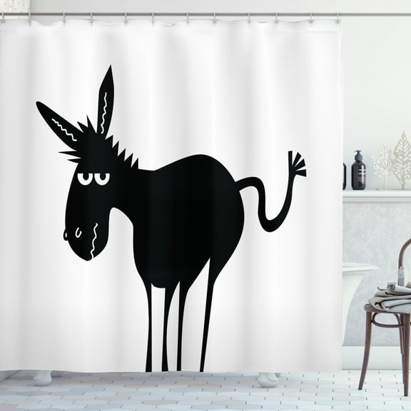 Ambesonne Donkey Shower Curtain, Black Fun Mascot Silhouette, 69"Wx70"L, Black and White