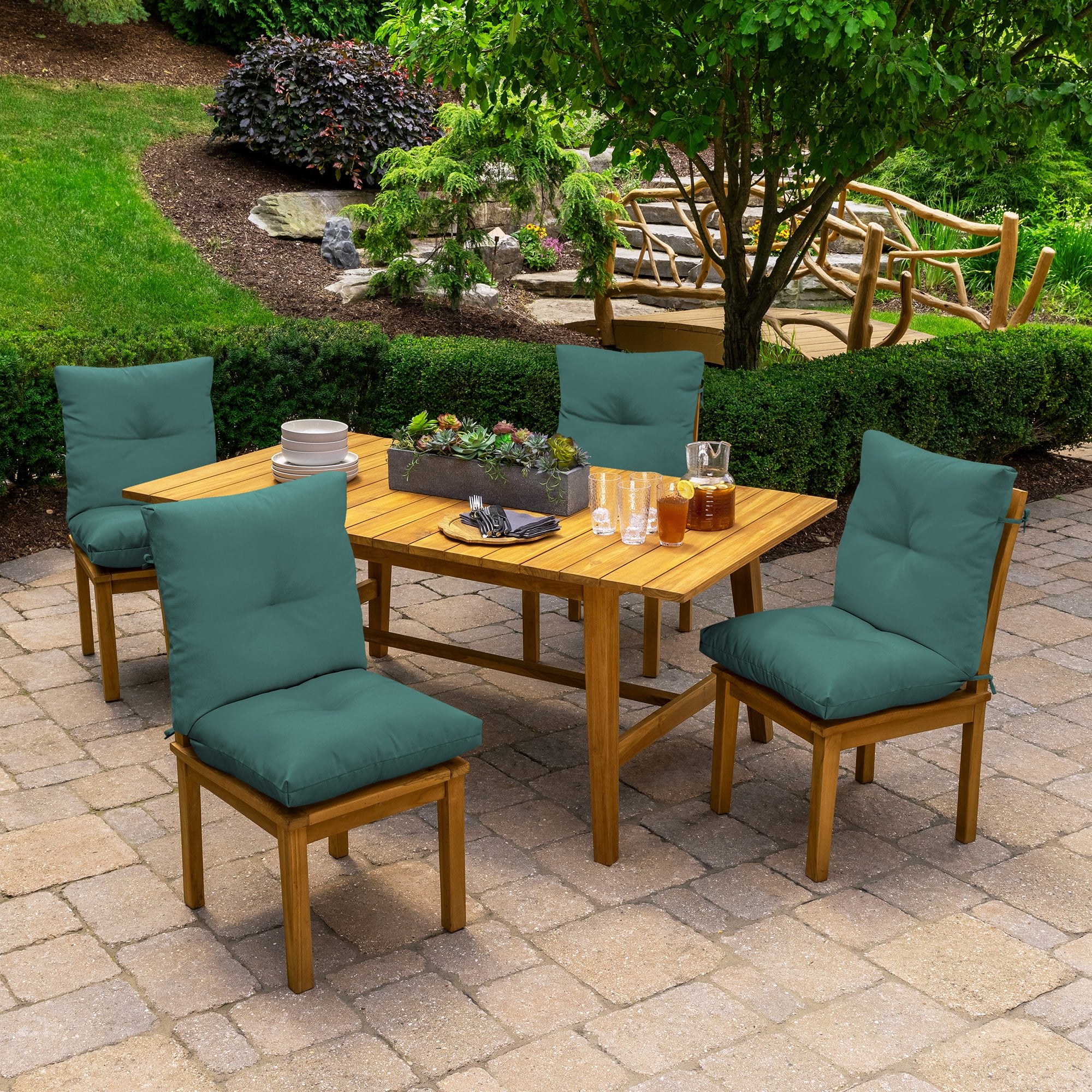 ARDEN Outdoor Plush Modern Tufted Blowfill Dining Chair Cushion, 21 x 40, Water Repellent, Fade Resistant, Tufted Cushion for Dining and Bistro Chairs, Peacock Blue Green Texture