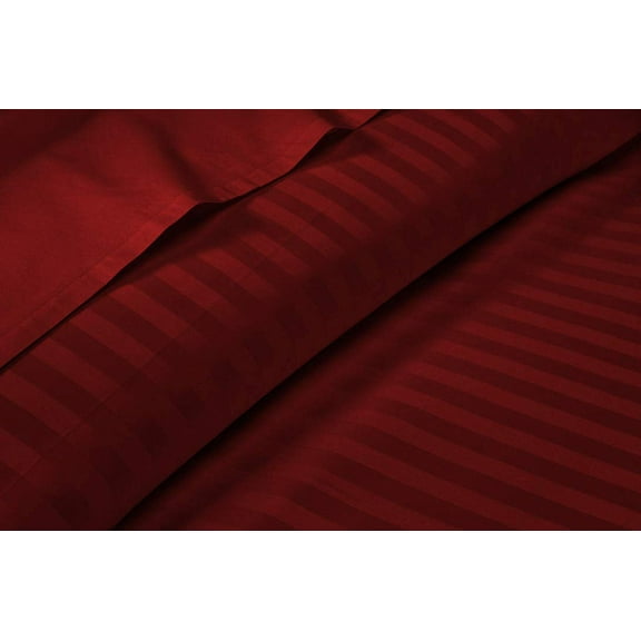 100% Egyptian Cotton Bed Sheets Set with 12" Inch Deep Pocket - Soft & Cooling Sheets - 4 Piece Sheets & Pillowcases - 400 Thread Count Luxury Bedding - Burgundy Stripe, Twin-XXL Size.