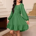 thumbnail image 2 of Fesfesfes Girls Long Sleeve Party Dress With Belt Elegant Pleated Flowy Formal Gown For Special Occasion Birthday Celebration Holiday Outfit(Green#1,12-13 Years), 2 of 9