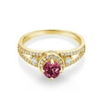 thumbnail image 2 of Gem Stone King 18K Yellow Gold Plated Silver Pink Tourmaline Engagement Ring for Women (1.46 Cttw, Round 5MM, Gemstone October Birthstone, Size 9), 2 of 4
