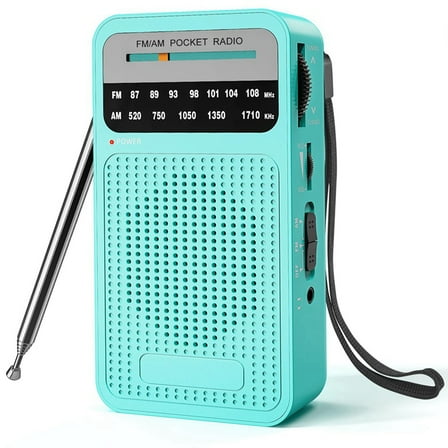 AM FM Pocket Radio, Transistor Radio with Loudspeaker, Headphone Jack, Portable Radio for Indoor, Outdoor Use Green