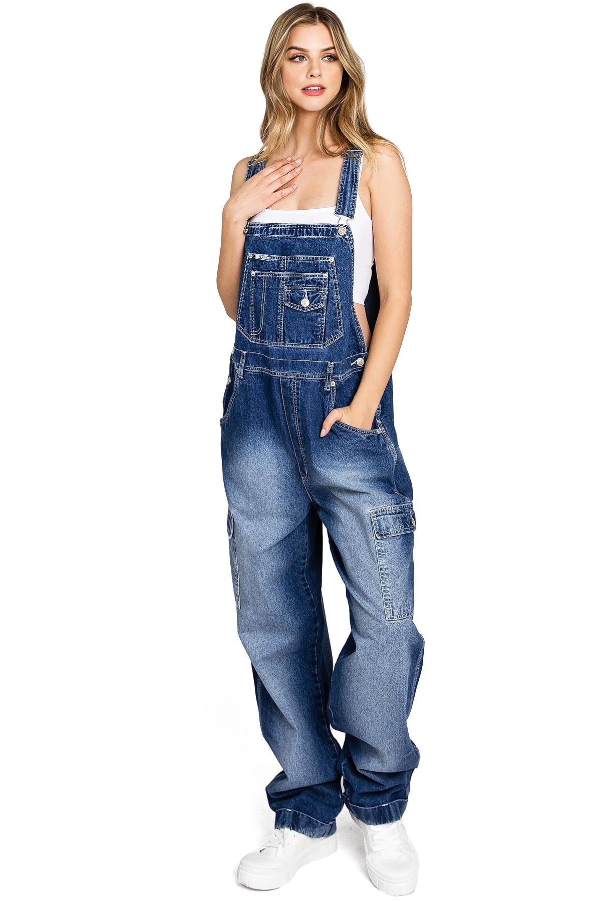 Revolt Women's Juniors Plus Size Baggy Straight Leg Denim Overalls (22