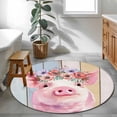 thumbnail image 4 of Farmhouse Pig Round Area Rug 4ft, Spring Floral Farm Animal Wooden Washable Non-Slip Circle Rugs for Bedroom Living Room Kitchen, Soft Non Shedding Circle Carpet for Dining Room Dorm, 4 of 9