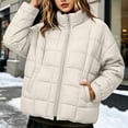 thumbnail image 4 of Mifsaly Quilted Puffer Jacket for Women Stand Collar Zip Up Long Sleeve Oversized Lightweight Winter Coat Fall Cold Weather Casual Warm Outerwear with Pockets Beige,L, 4 of 8