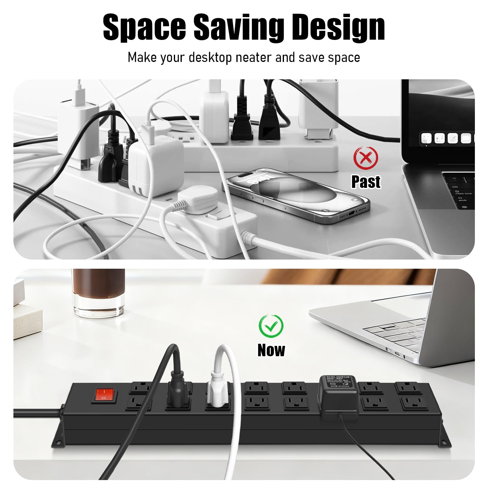 VILONG Heavy-duty 16-outlet surge-protected power strip, 1200J/1875W, wall-mounted power strip with a 6-foot power cord, suitable for garage workbenches, office desks, gaming PCs, and computers