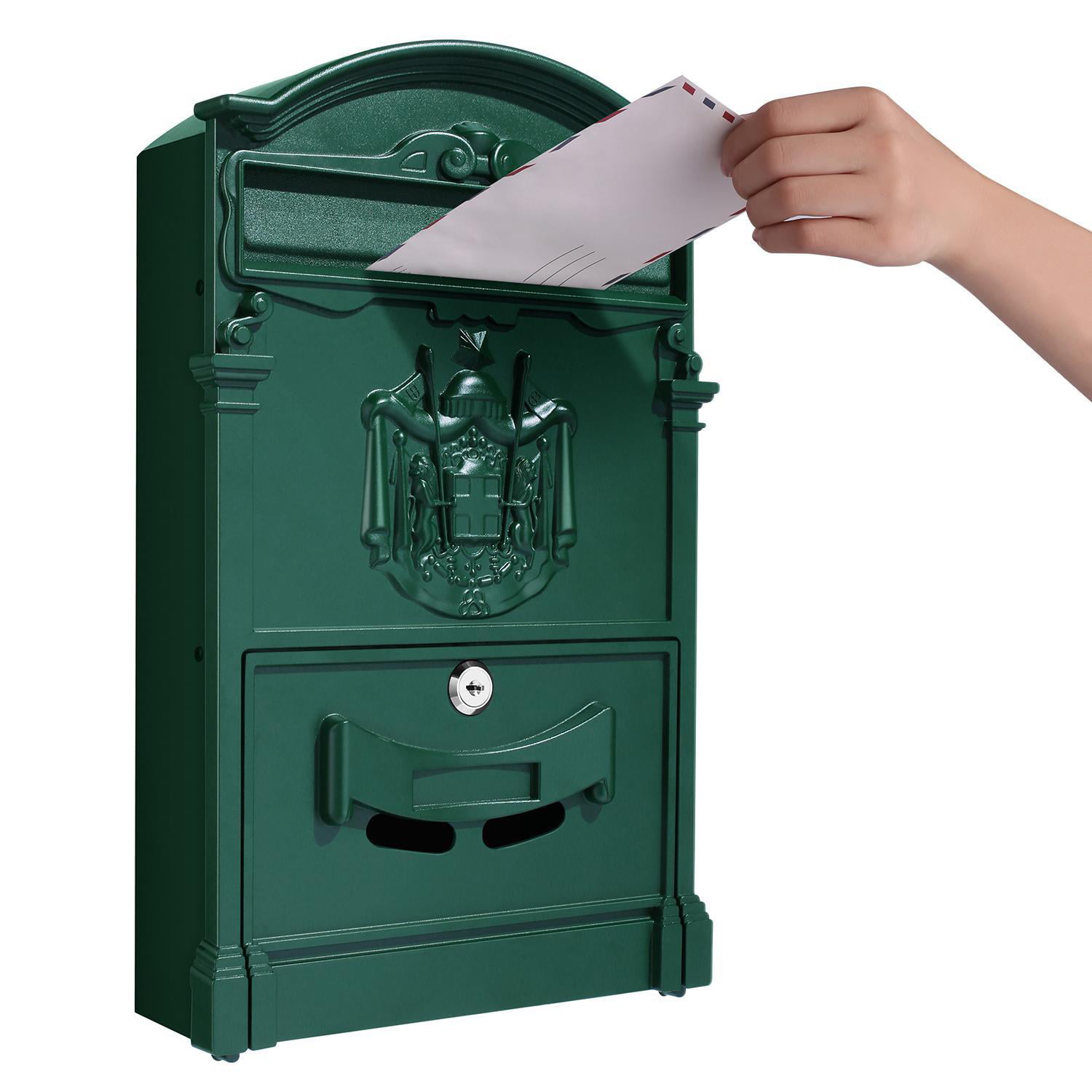 Wall Mounted Letterbox Mailbox Postbox Parcel Drop Box Outdoor Outside Large Front Door Waterproof Lockable Safe Secure Mail Post Letter Box-Black