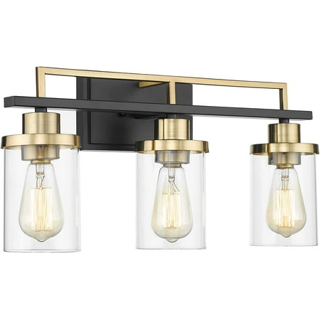 

JSTCL 3-Light Bathroom Vanity Light Fixtures - Black and Gold Finish with Clear GlassYCE238B-3W BK+BG