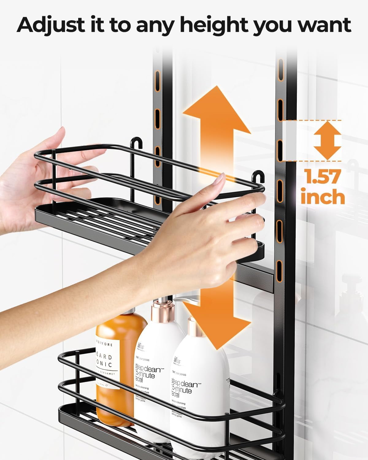 4 Tier Height-Adjustable Shower Caddy Hanging Anti-Swing-Over The Shower Head Caddy-Storage Organizer Bathroom Shelves Basket-White
