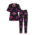 thumbnail image 3 of Womens Pajamas Set Short Sleeve Pants PJ Sets Loungewear Nightwear with Pockets, Lips Kiss, 3 of 6